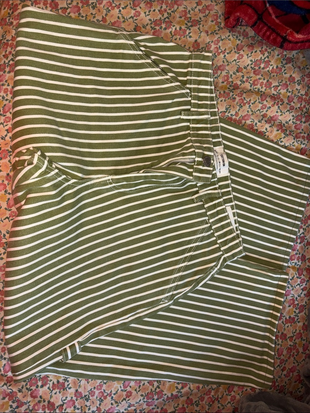 Cotton On Olive Green & White Striped Women's Top